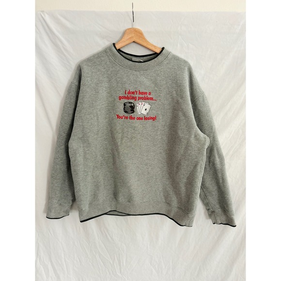 MC Sport Tops - Vintage MC Sport Gray Sweatshirt Gambling Problem Funny Graphic Print Women's XL